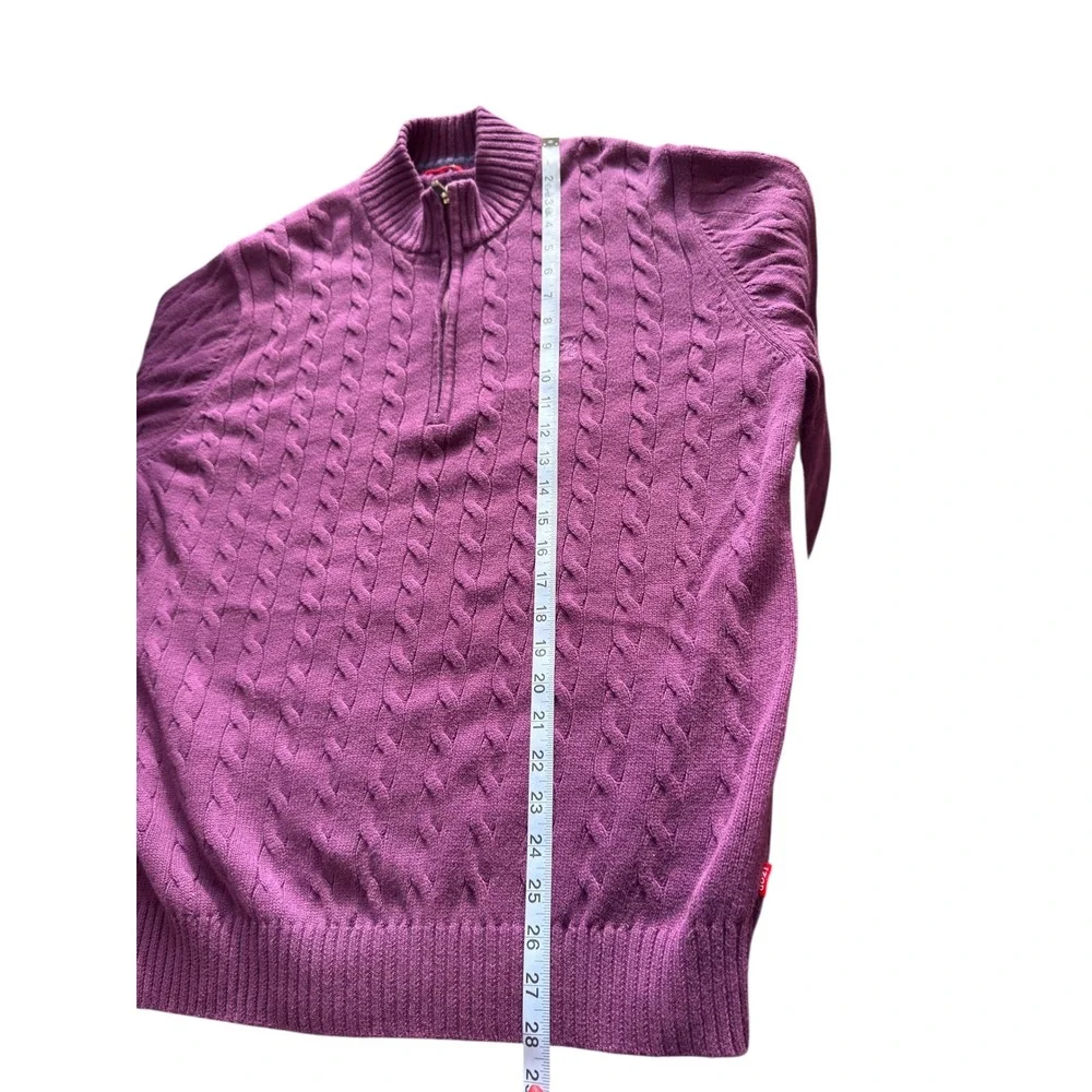 Izod Quarter Zip Men's Purple Cable‎ Knot Mock Neck Long Sleeve Sweater Large